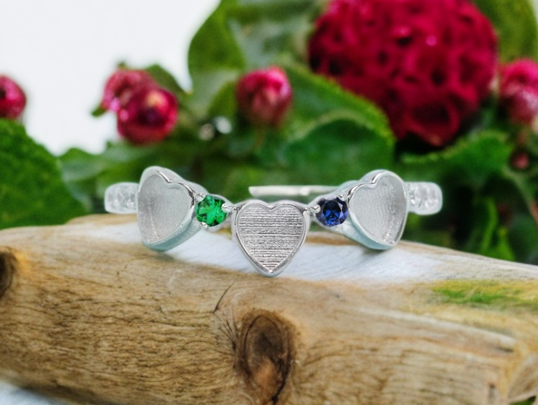 3 Heart Birthstone Ring